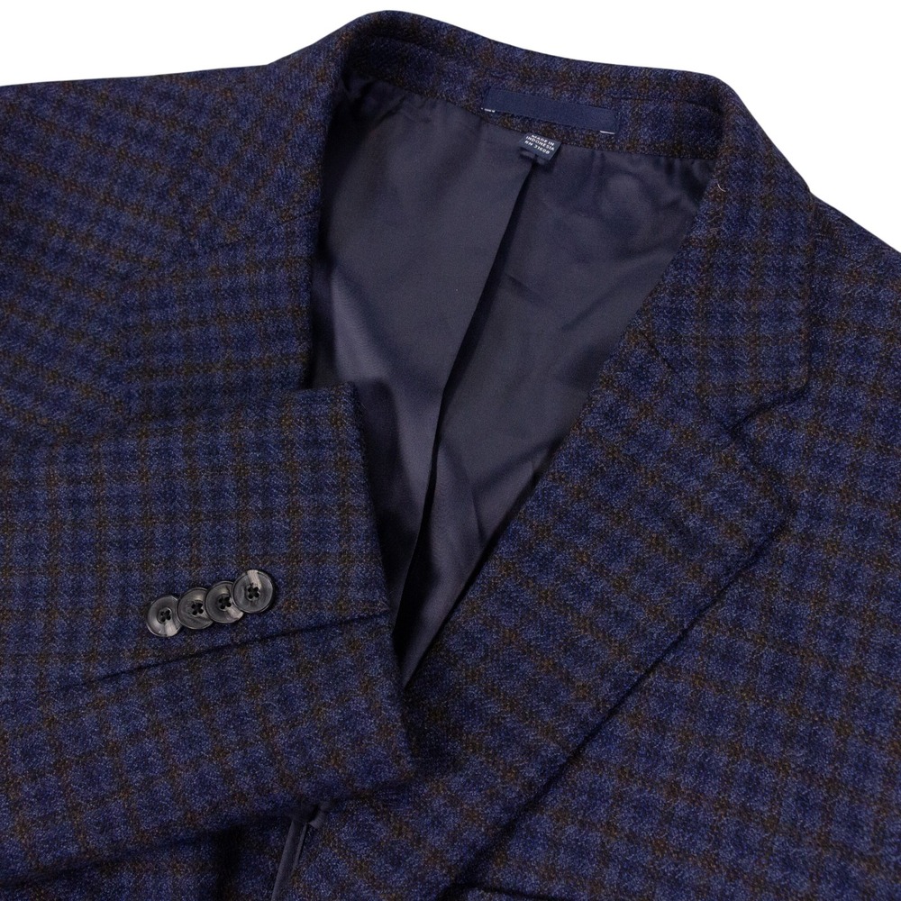 Jos A Bank 1905 Sport Coat Mens 46R Blue Check Wool Slim Fit Stretch Blazer
